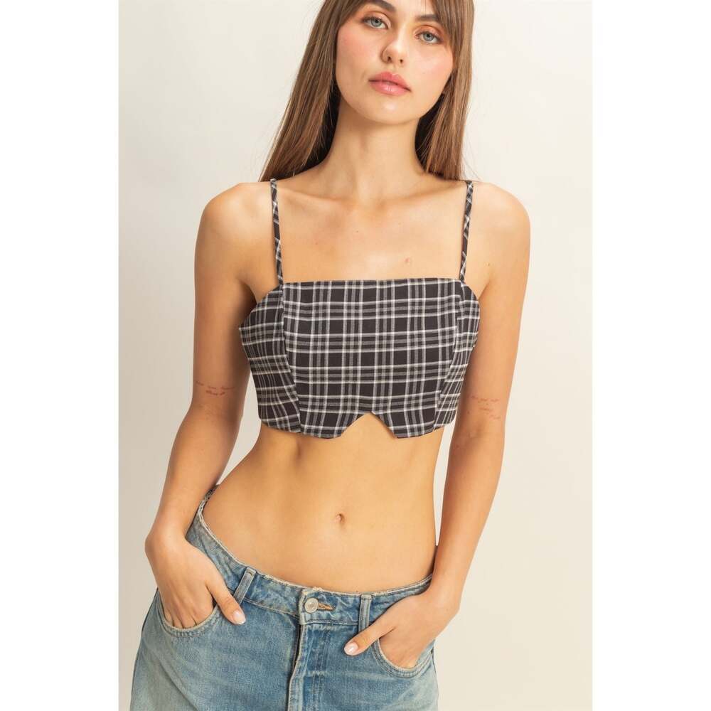 Black and White PLAID BRALETTE CROP TOP